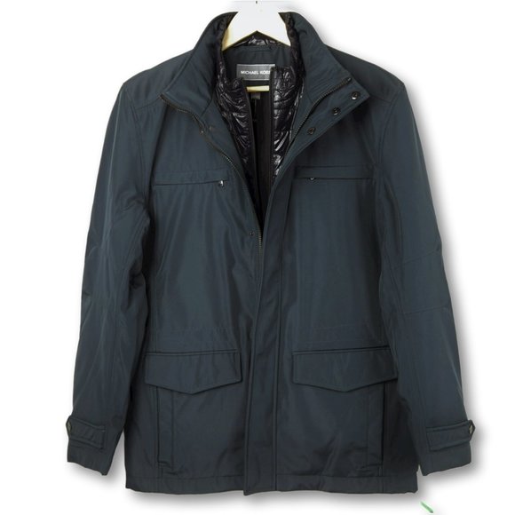 NWT Michael Kors Midweight Nylon Attached Bib Quilted Insulated Jacket Coat - Picture 2 of 6